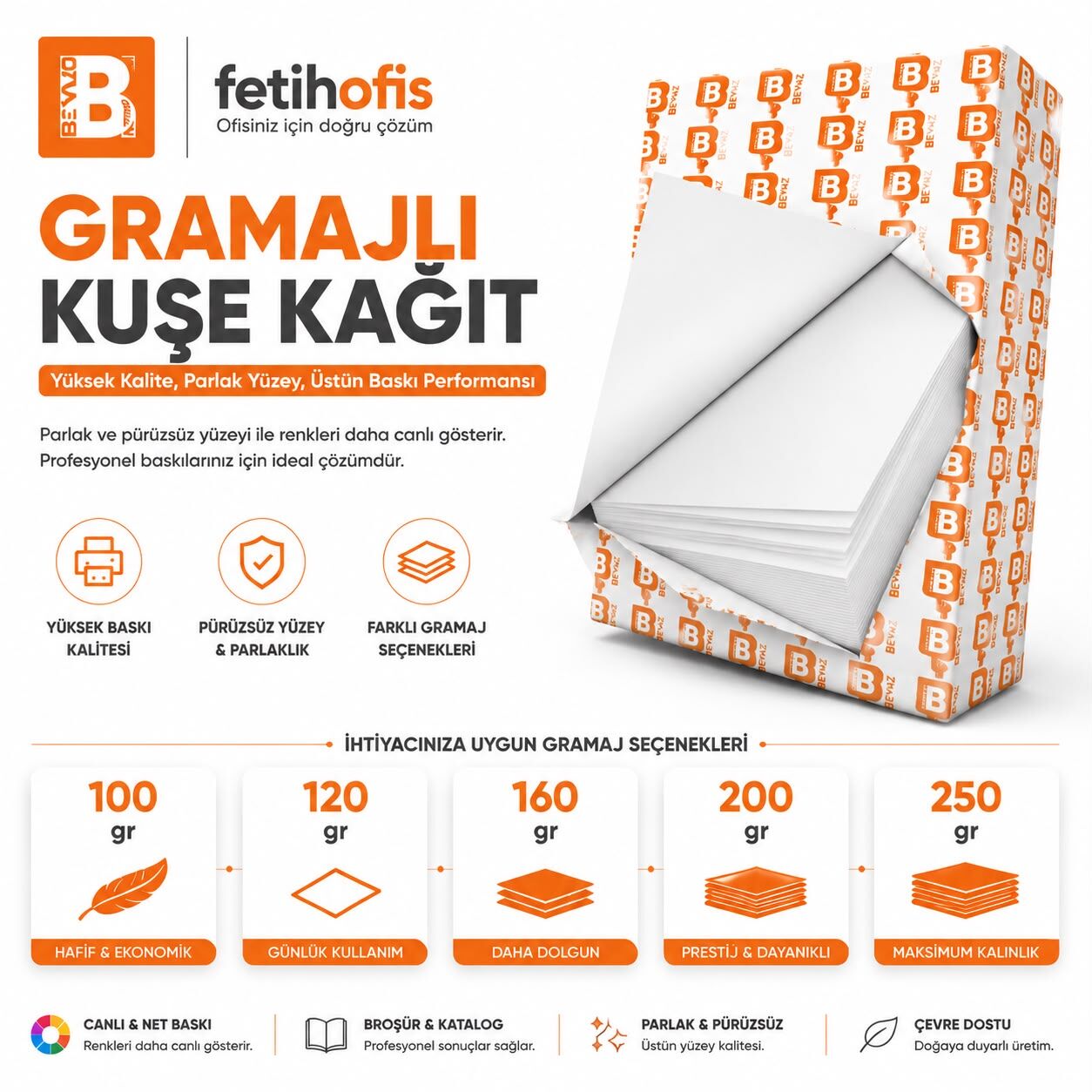 T.B 200 GR/250 ADET PARLAK KUŞE FOTOKOPİ KAĞIDI