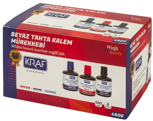 KRAF BEYAZ TAHTA KALEM MÜR.100ml SİYAH 6LI 450G