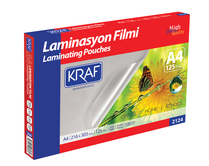 KRAF LAMİNASYON FİLMİ PARLAK A4 125 Mic. 100 LÜ