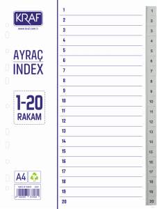 Kraf 1020 1-20 Rakam Dosya Ayraç /Seperatör