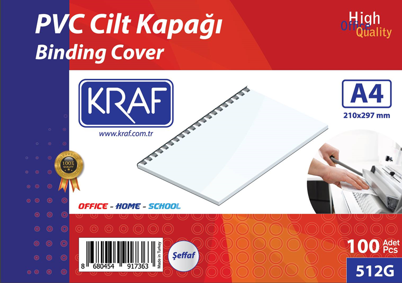 Kraf 512G Cilt Kapağı A4 160Mic 100 'lü Şeffaf