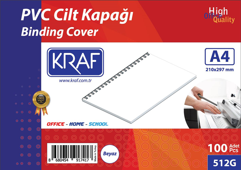 Kraf 512G Cilt Kapağı A4 160Mic 100 'lü Beyaz