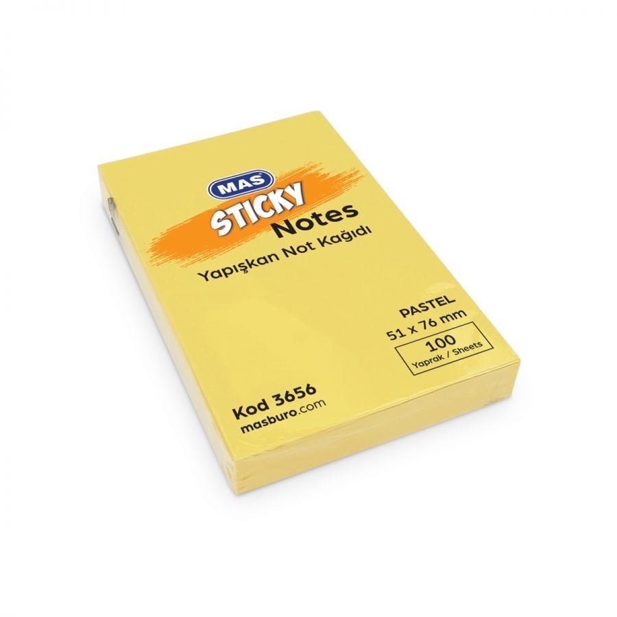 Mas 3656 51mmx76mm Yapışkanlı Not Kağıdı Sarı