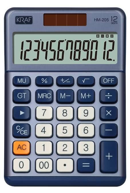 KRAF HESAP MAKİNESİ MASAÜSTÜ 12 HANE HM-205 MAVİ